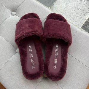 Purple/plum Stuart Weitzman furry slides